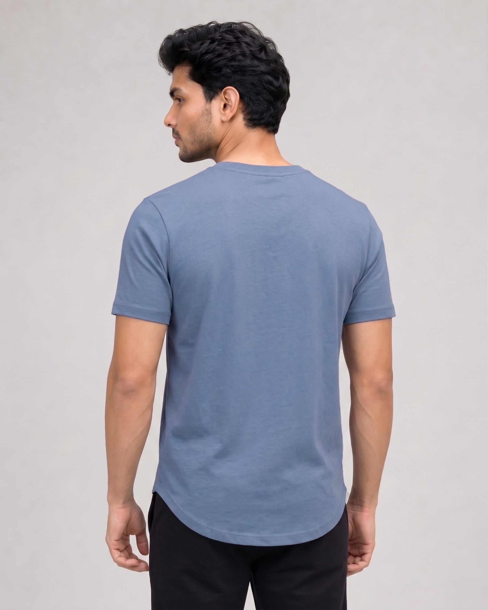 Serene blue men's soft-fit lounge tee with bamboo fabric designed for breathable comfort