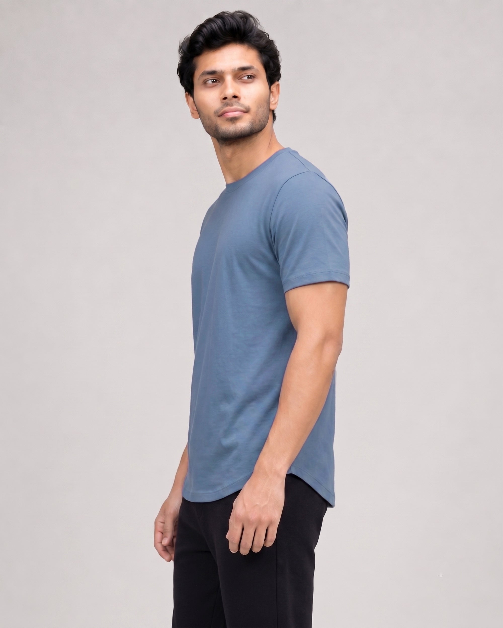 Serene blue men's regular fit lounge tee with breathable bamboo fabric and everyday softness