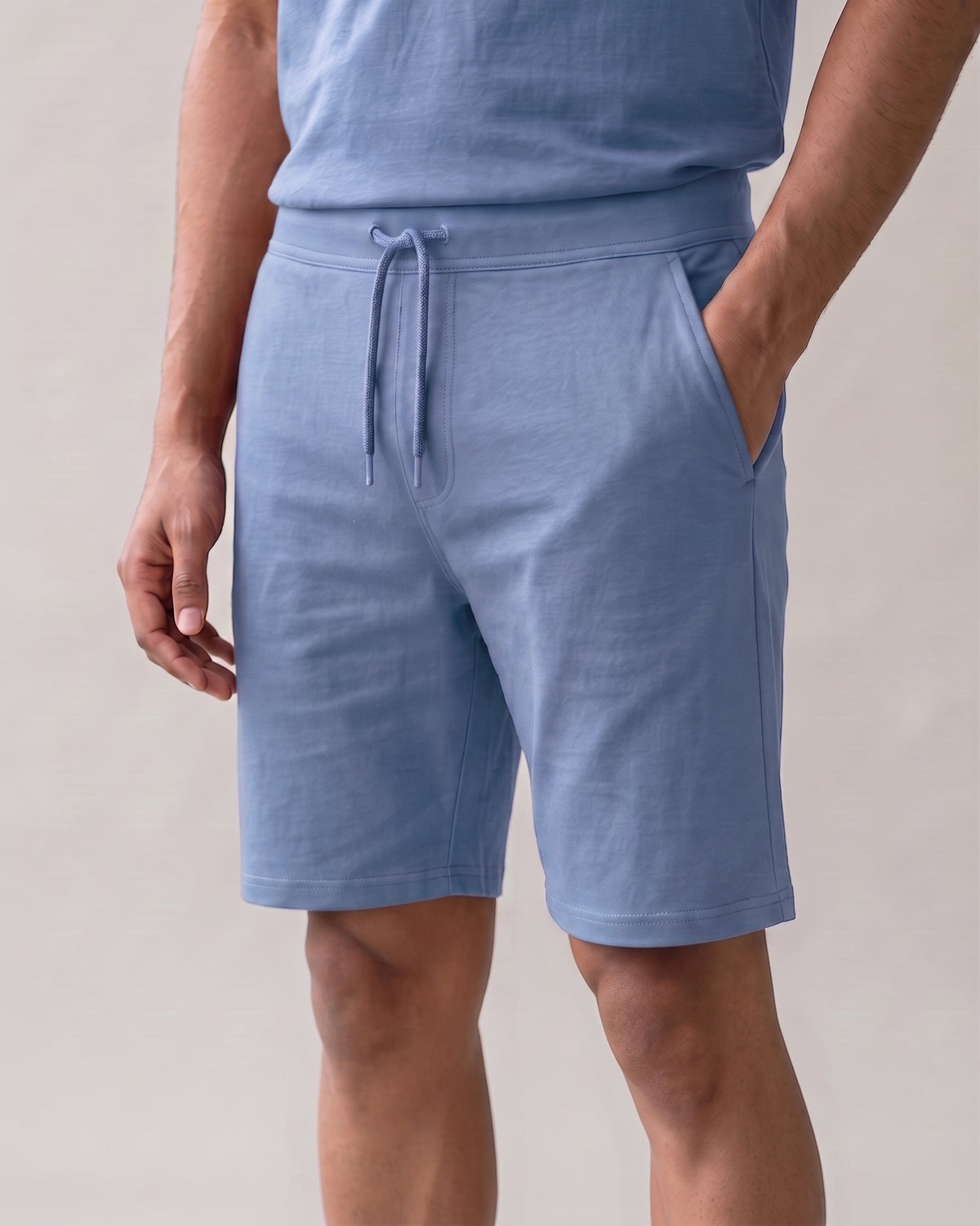 Serene blue men's bamboo fabric loungewear top with a relaxed fit and soft breathable feel