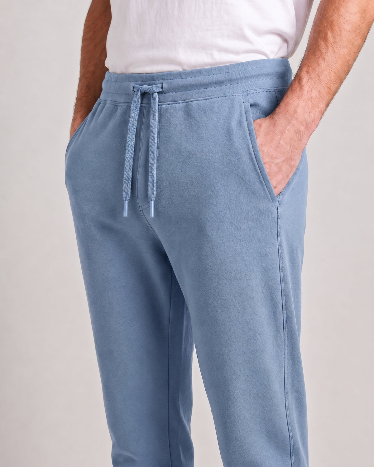 Serene blue men's lounge short with bamboo-blended fabric for soft comfort and easy movement