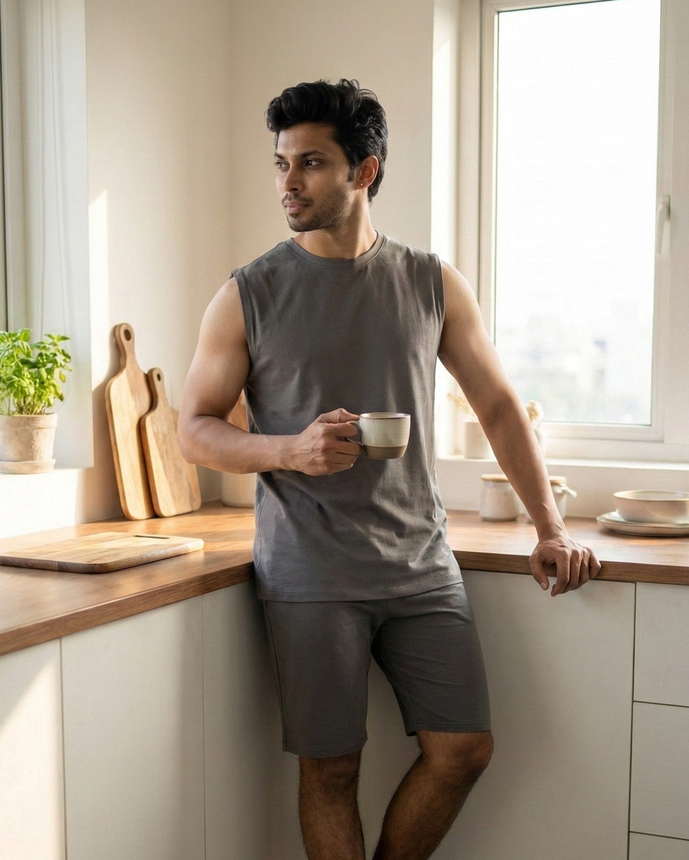 AirKnit Tee + Shorts  (Stone Grey)