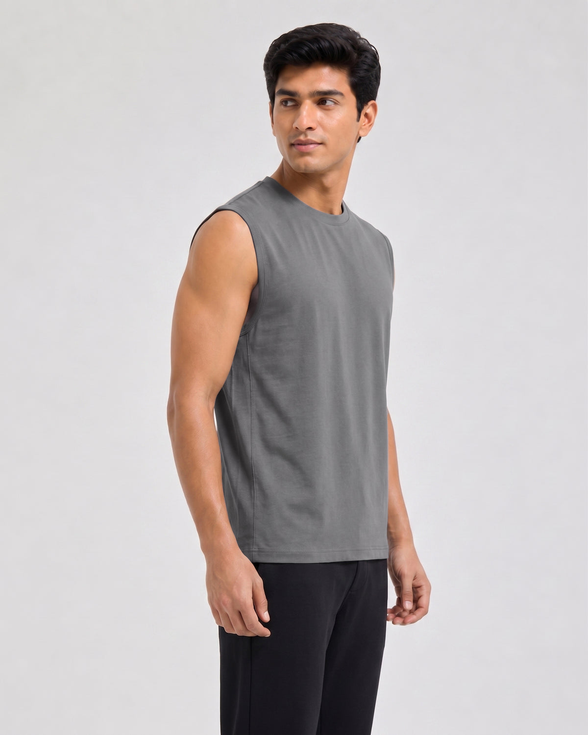 A Softsleep men's Stone Grey Airknit sleeveless tee, designed for breathable comfort and lightweight everyday loungewear.