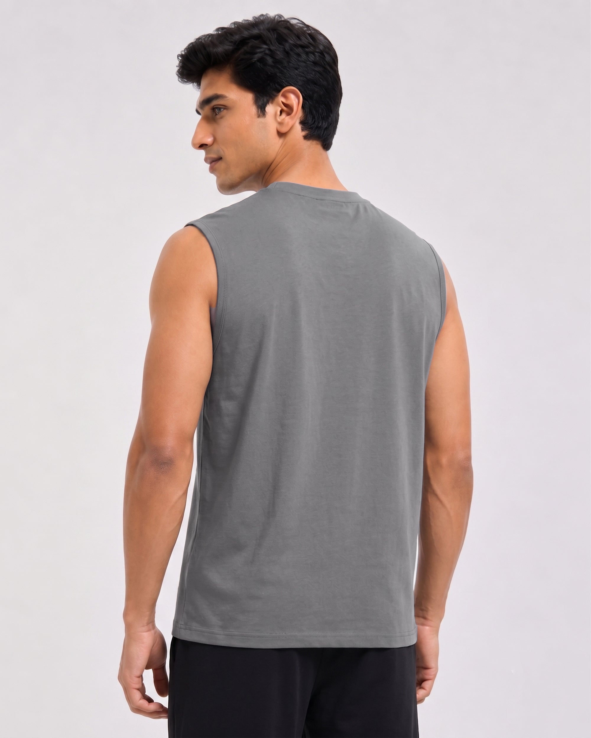 Men's Stone Grey Airknit tee by Softsleep, designed sleeveless with a lightweight bamboo feel for breathable everyday comfort.