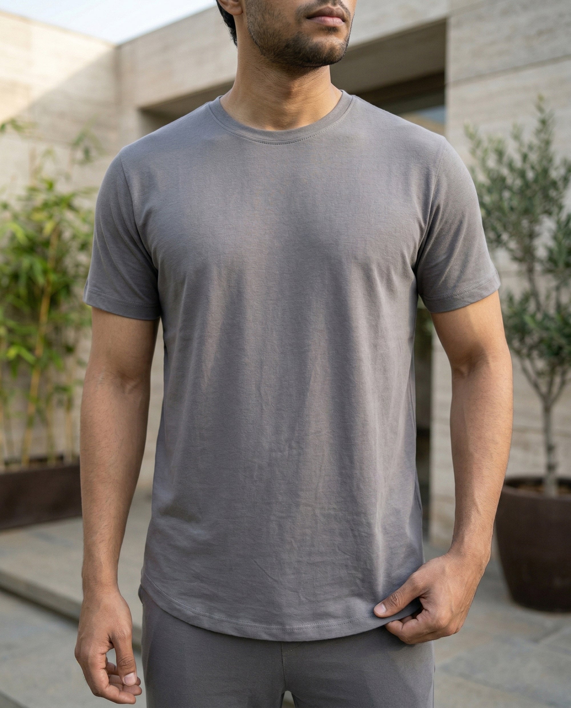 Stone Grey Cosmo half sleeve tee by Softsleep, designed for men with a soft bamboo touch and comfortable everyday styling.