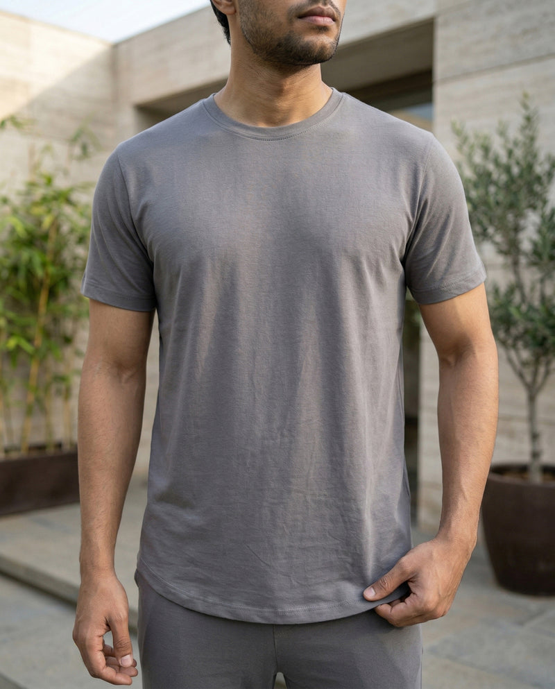 Stone Grey Cosmo half sleeve tee by Softsleep, designed for men with a soft bamboo touch and comfortable everyday styling.
