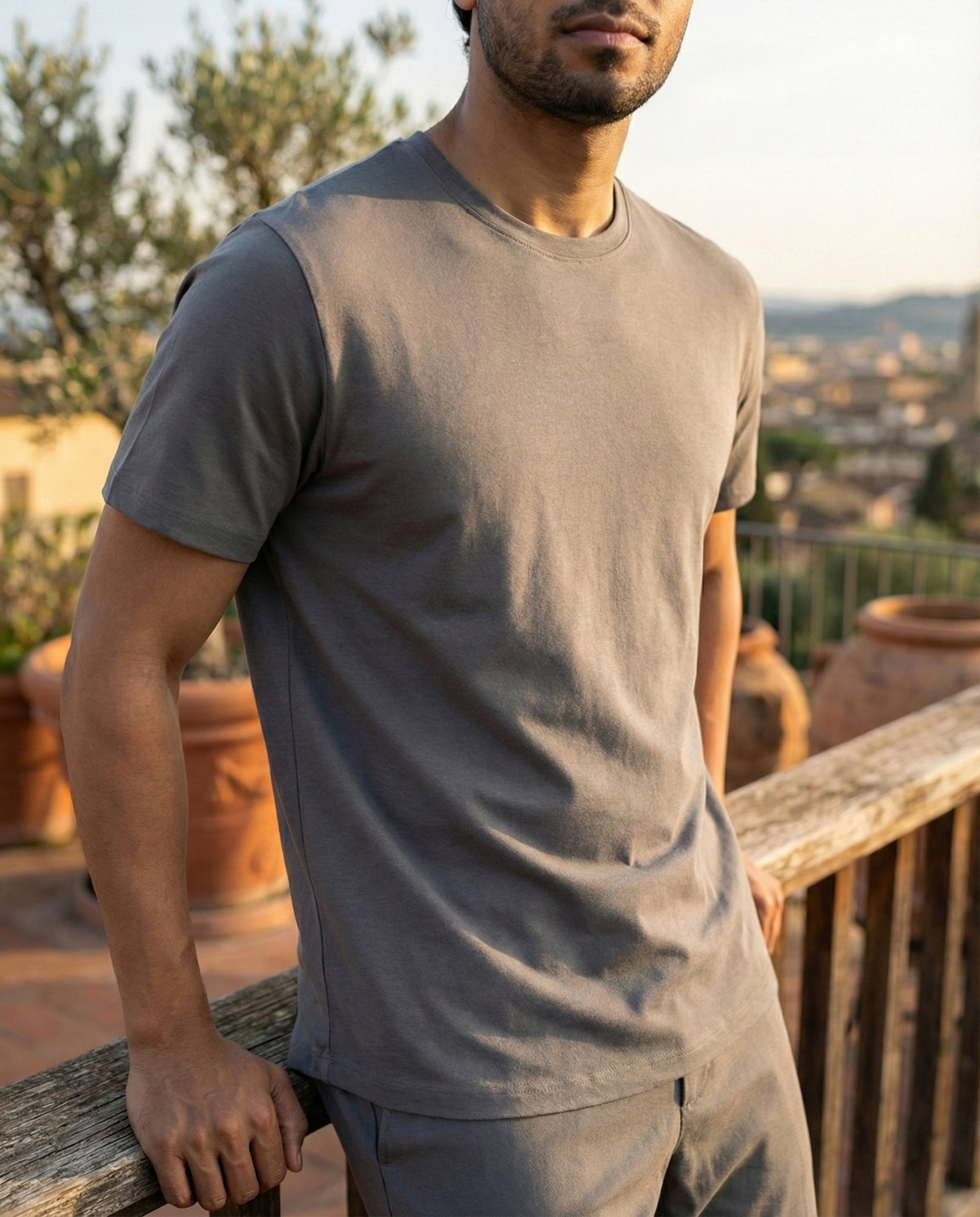 Men's Stone Grey Cosmo tee by Softsleep, featuring regular sleeves and a soft bamboo touch for effortless daily comfort.