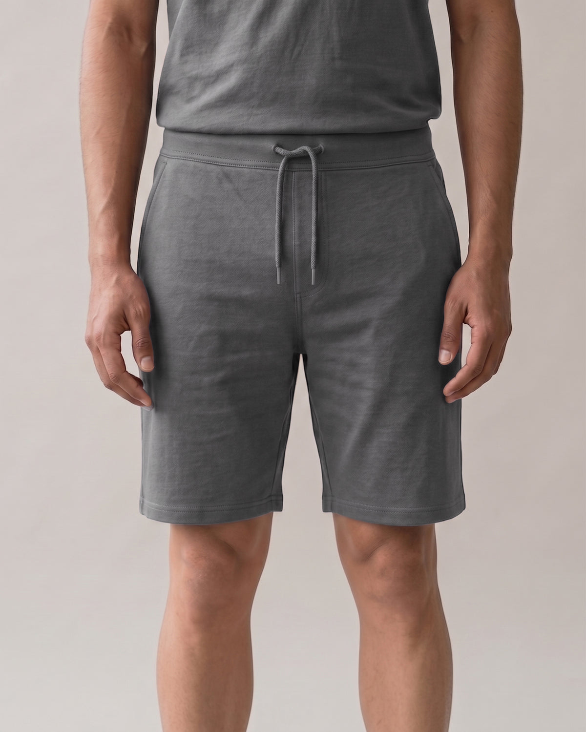 Stone Grey Hushy lounge short for men from Softsleep, featuring a soft feel and relaxed movement for comfortable everyday lounging.