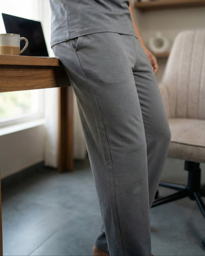 Stone Grey Urbanite pant by Softsleep for men, combining relaxed movement with a smooth bamboo feel for comfortable homewear.