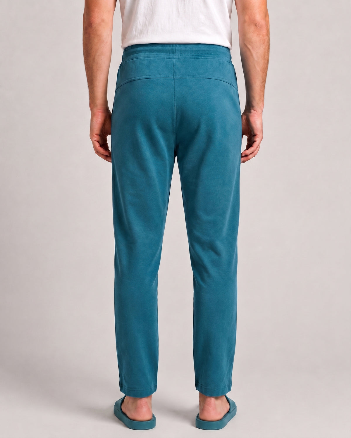 Softsleep men's Teal Blue Urbanite pant in bamboo cotton, designed for relaxed movement and smooth all-day loungewear comfort.
