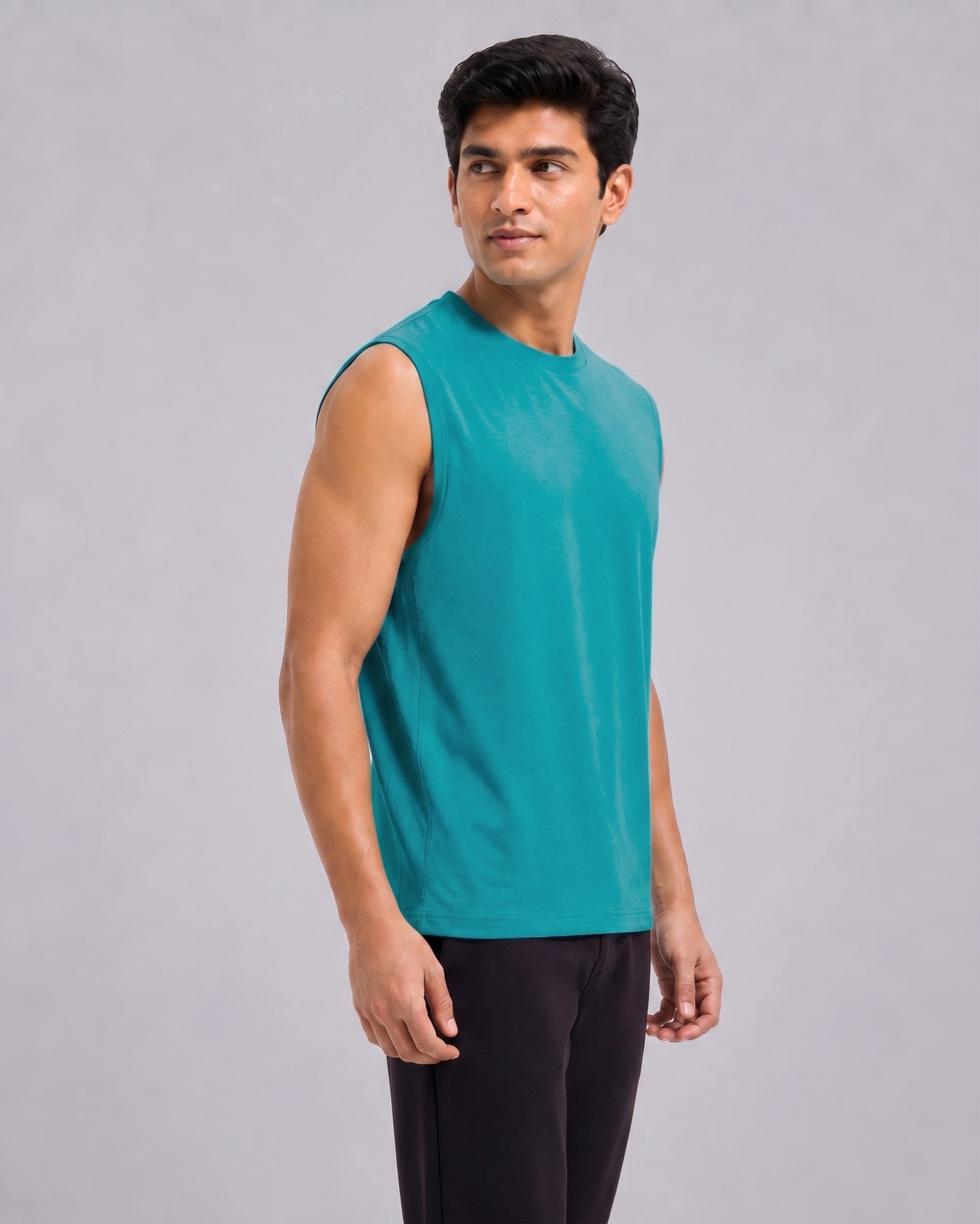 Teal Green Airknit sleeveless tee by Softsleep, designed in lightweight bamboo cotton for breathable comfort and relaxed daily wear.
