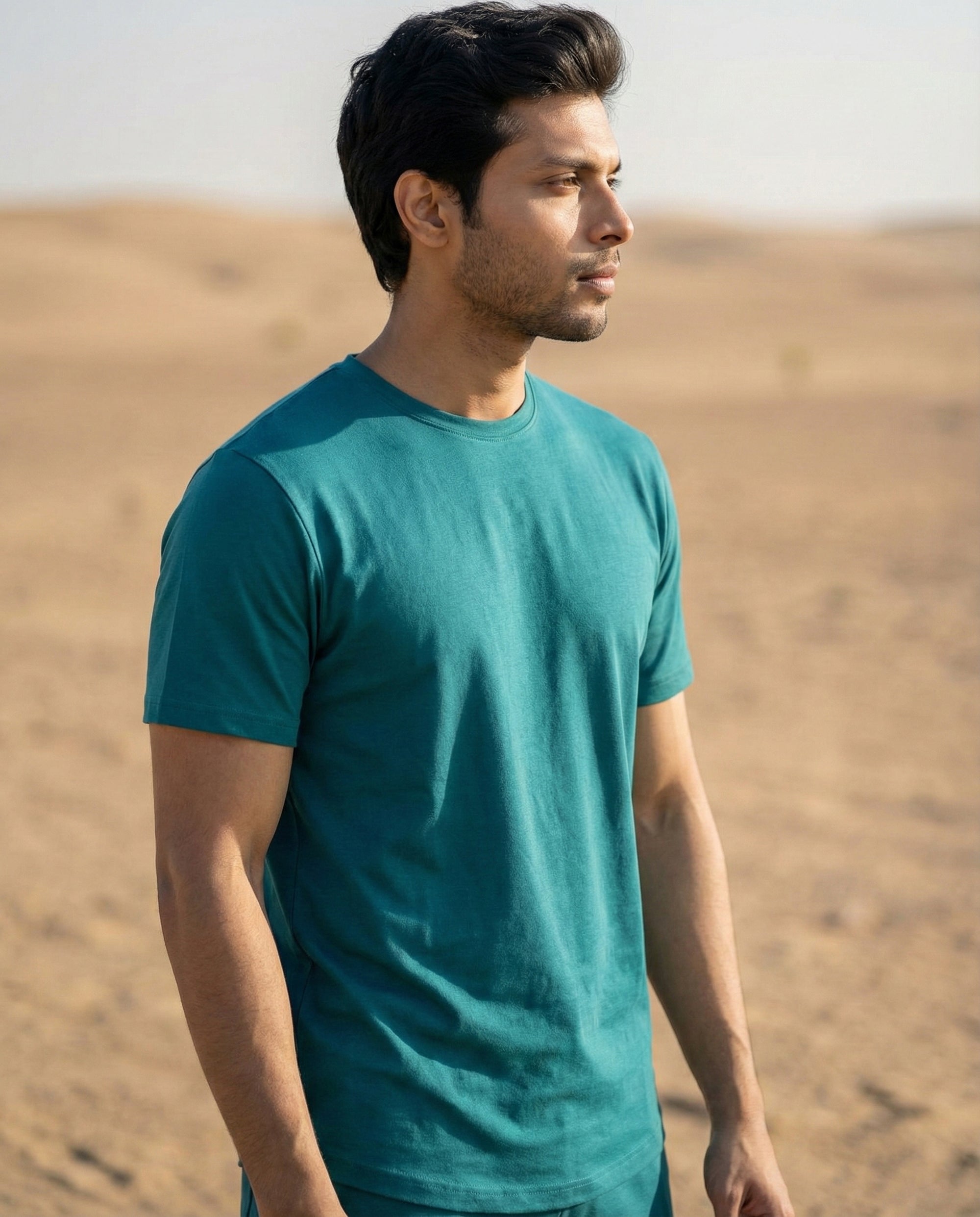 Teal Green Cosmo half sleeve tee by Softsleep, crafted for men in soft bamboo cotton with comfortable everyday loungewear appeal.