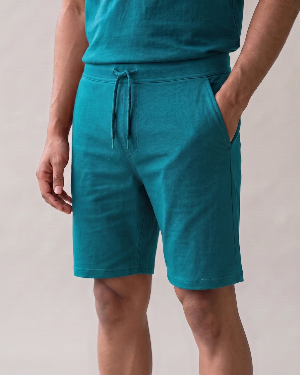 Men's Teal Green Hushy lounge shorts by Softsleep, crafted in soft bamboo cotton for easy movement and relaxed loungewear comfort.