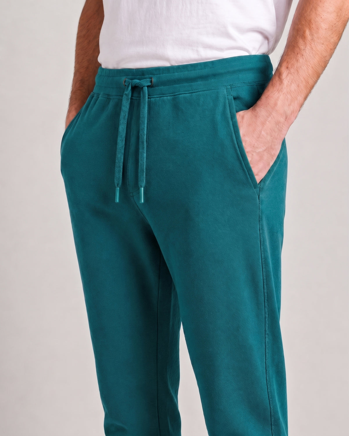 Softsleep men's Teal Green Urbanite pant in bamboo cotton, offering easy movement and a relaxed feel for everyday loungewear.