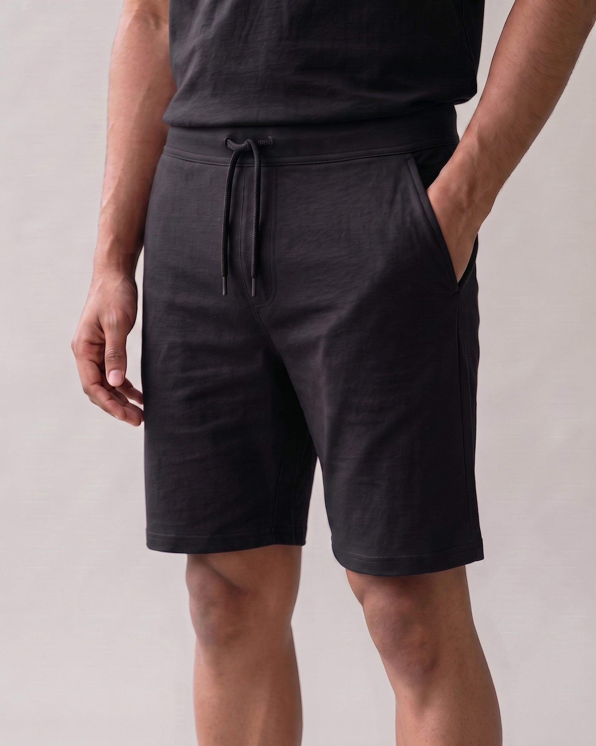 True black Hushy lounge shorts for men from Softsleep, crafted in bamboo cotton for a soft feel and relaxed everyday loungewear.