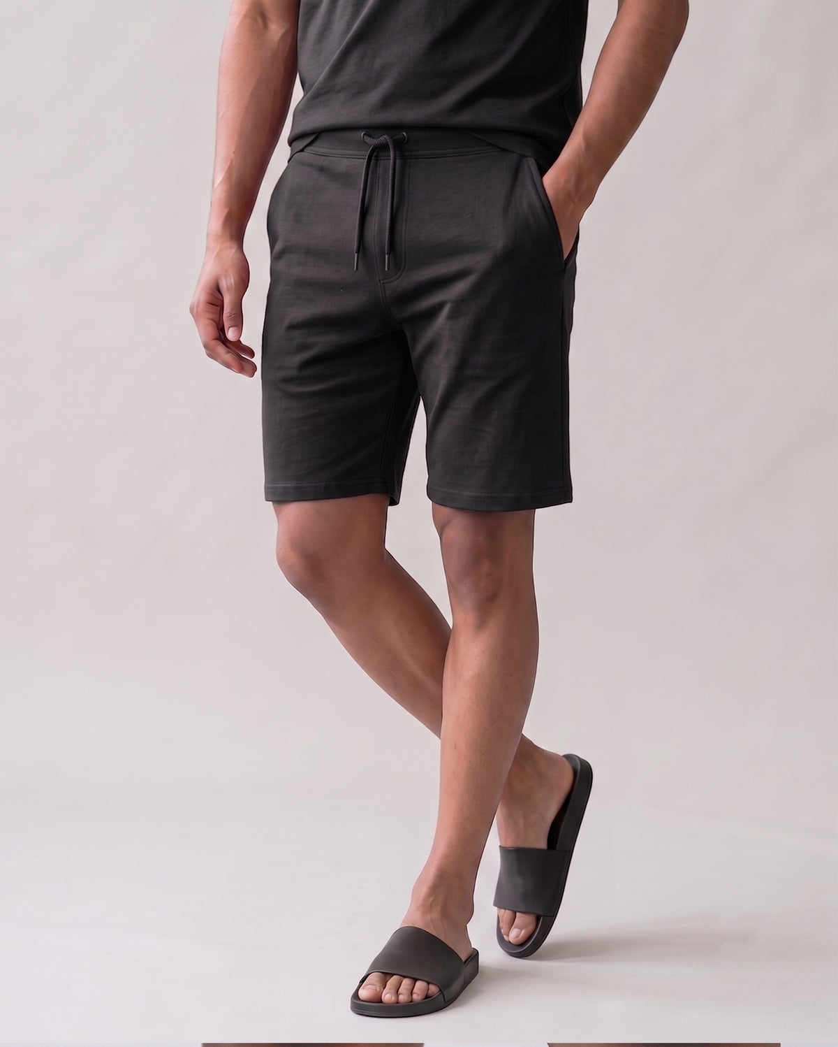 True Black Hushy lounge shorts for men by Softsleep, crafted in breathable bamboo cotton for relaxed movement and everyday comfort.