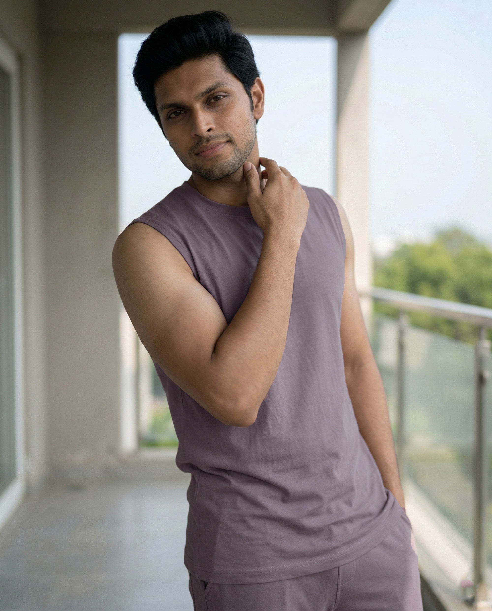 Softsleep Twilight Airknit sleeveless tee for men, crafted from bamboo cotton for a lightweight feel and effortless loungewear comfort.