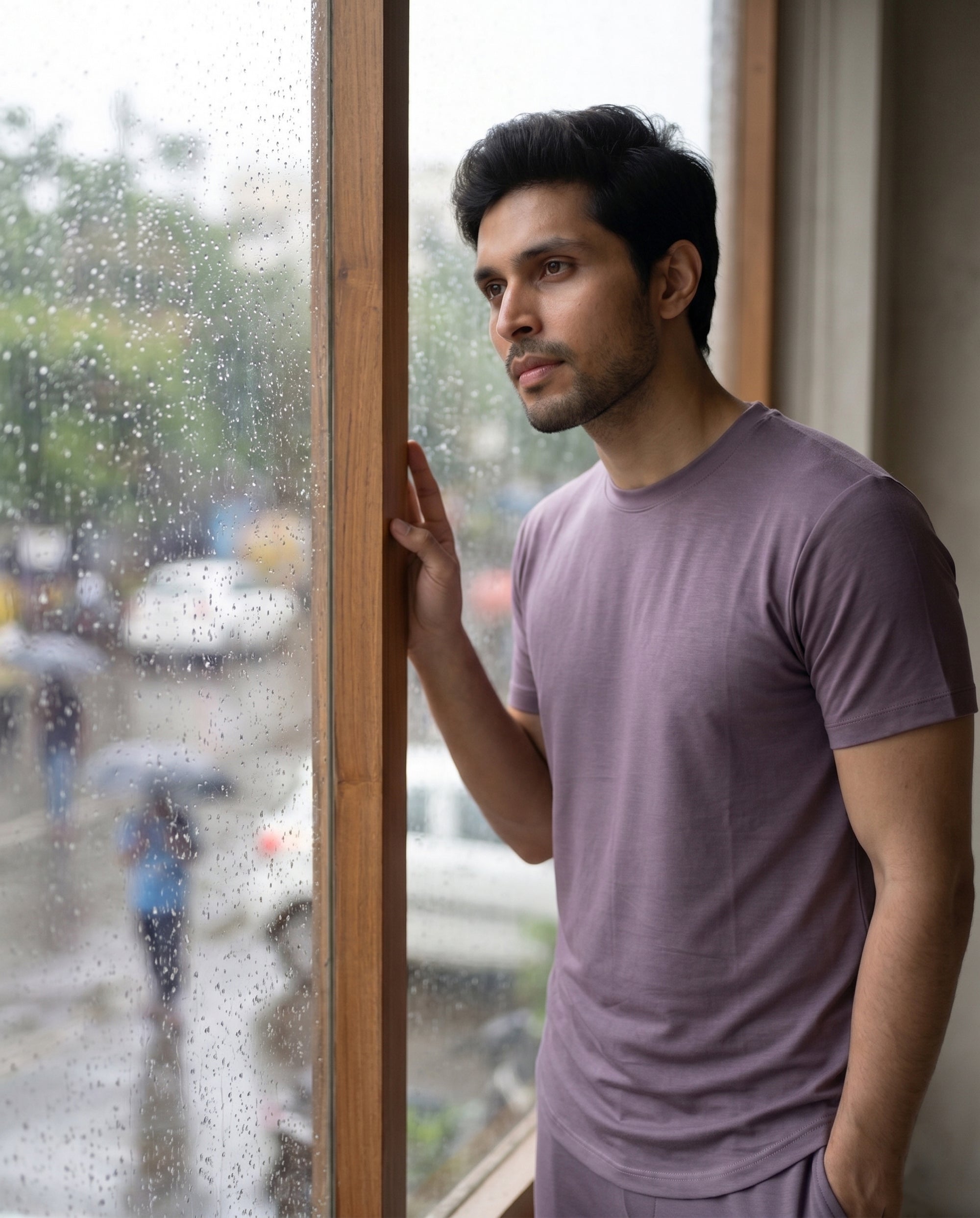 Softsleep men's Twilight Cosmo half sleeve tee, designed in bamboo cotton for breathable softness and a relaxed loungewear feel.