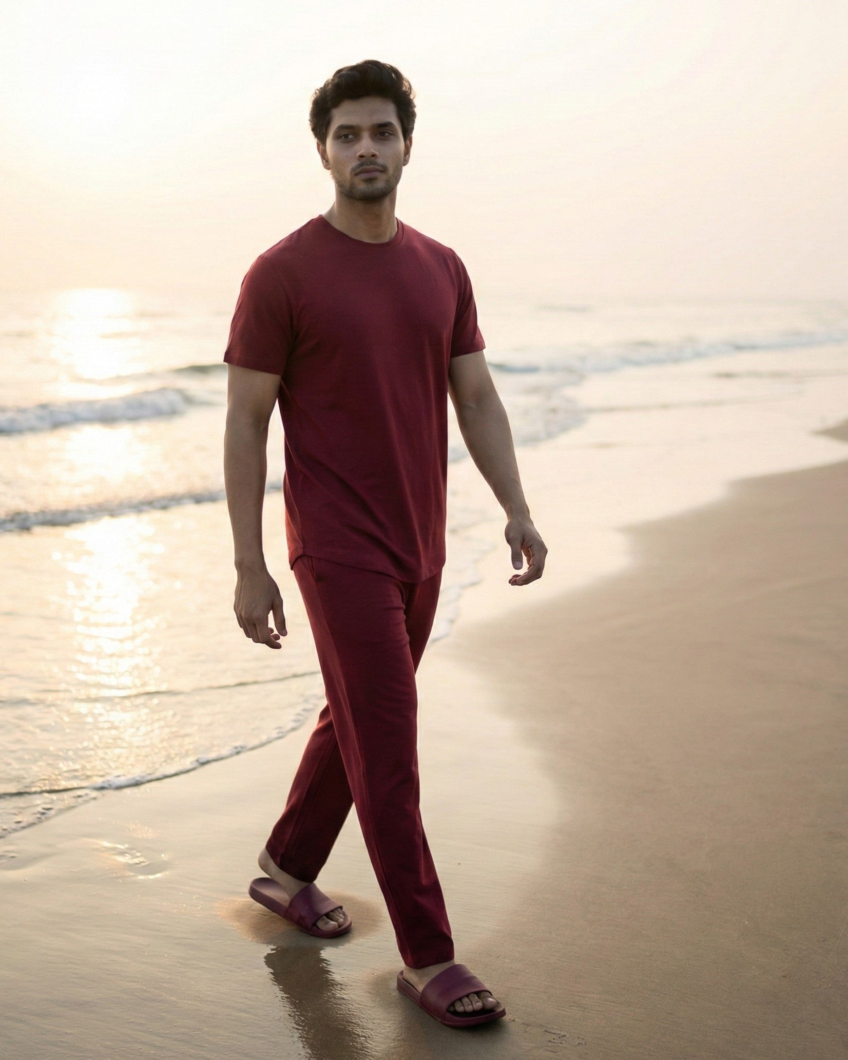 Cosmo T-Shirt + Pant  (Wine Maroon)