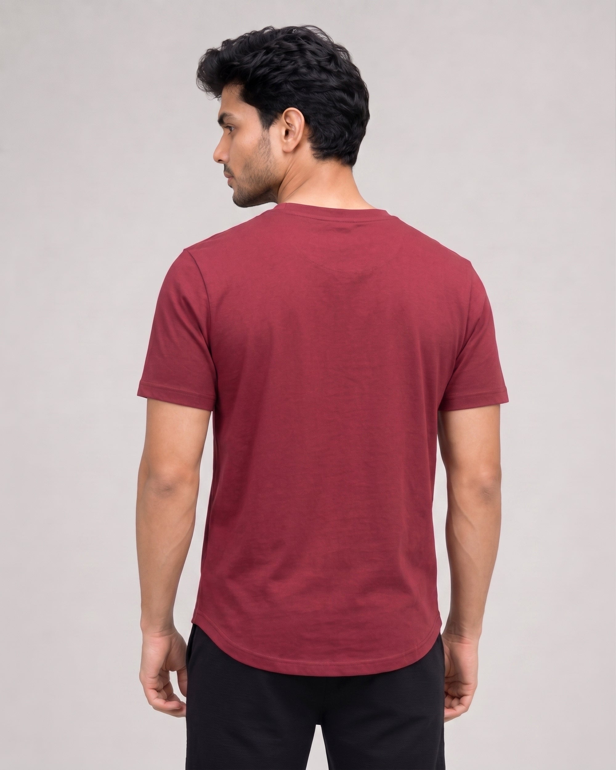 Softsleep men's wine maroon Cosmo half sleeve tee, made with breathable bamboo cotton for a smooth feel and relaxed loungewear style.