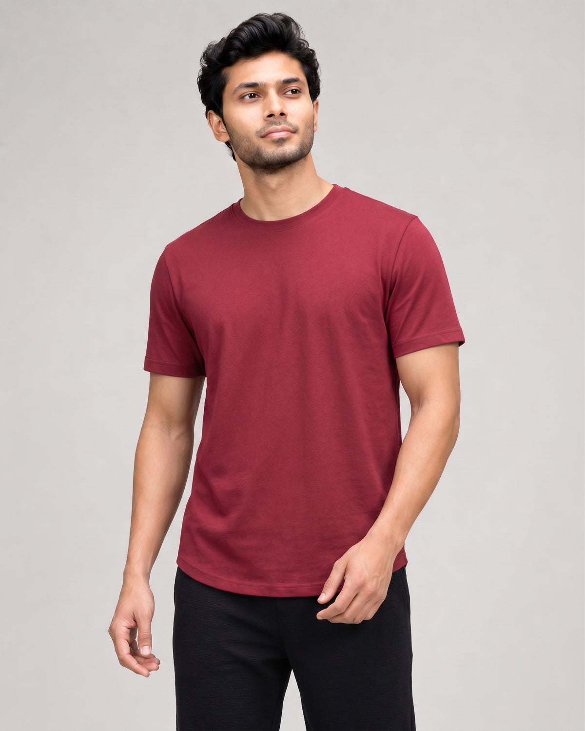A wine maroon Cosmo half sleeve tee from Softsleep, crafted in bamboo cotton for breathable softness and an effortless loungewear look.