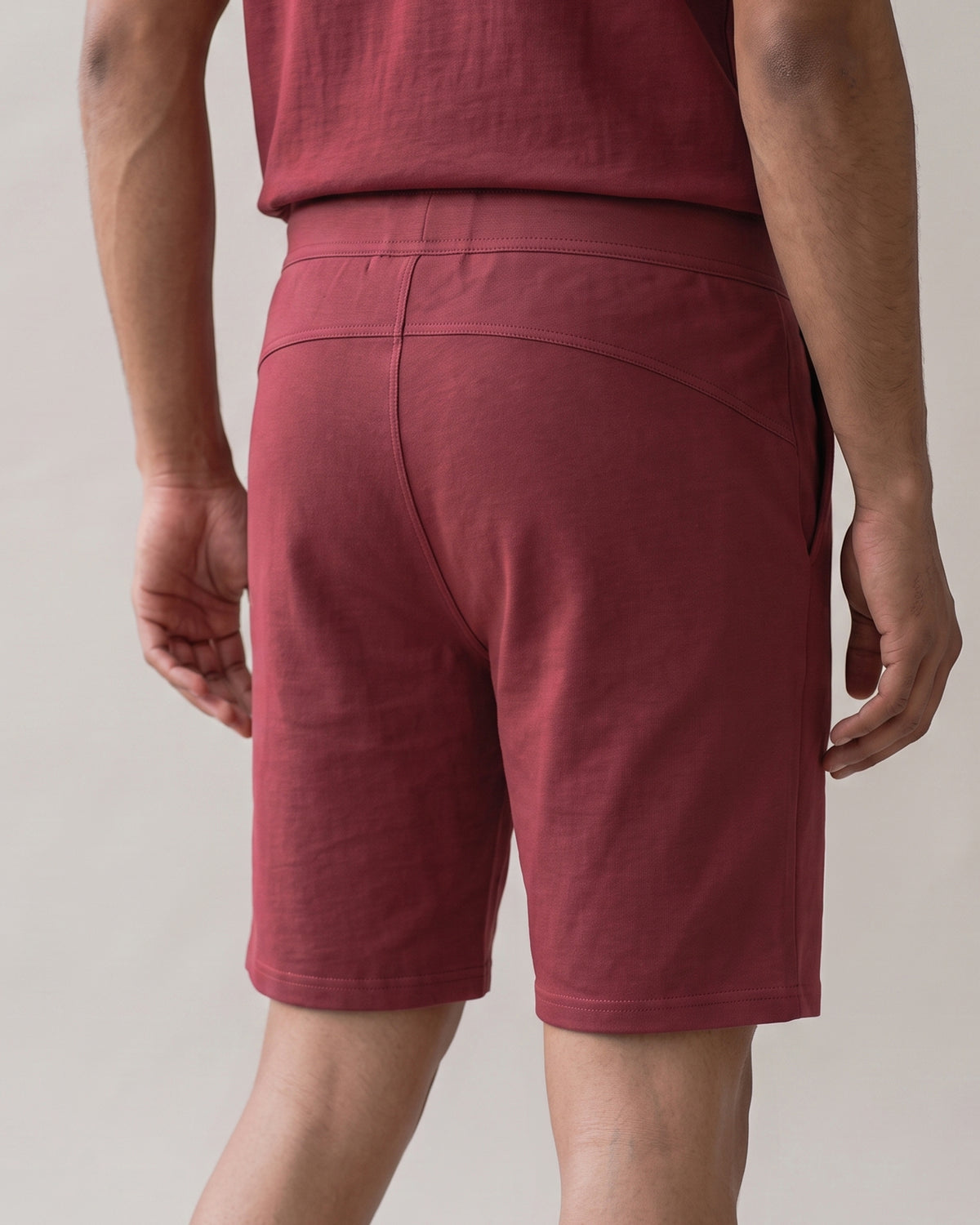 Men's wine maroon Hushy lounge shorts from Softsleep, featuring soft bamboo cotton fabric for laid-back loungewear and daily comfort.