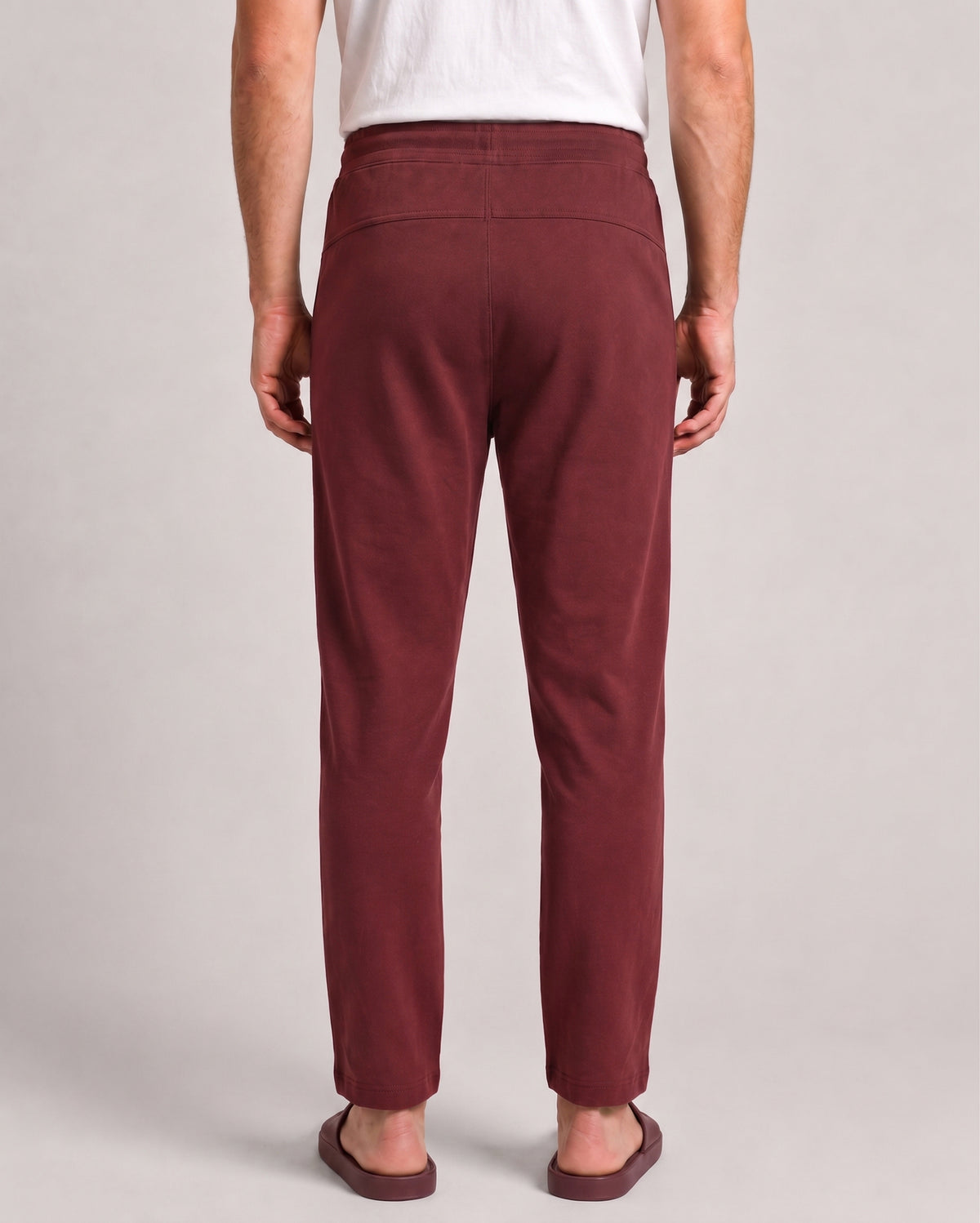 Men's wine maroon Urbanite pant by Softsleep, featuring soft bamboo cotton fabric for relaxed movement and comfortable loungewear.